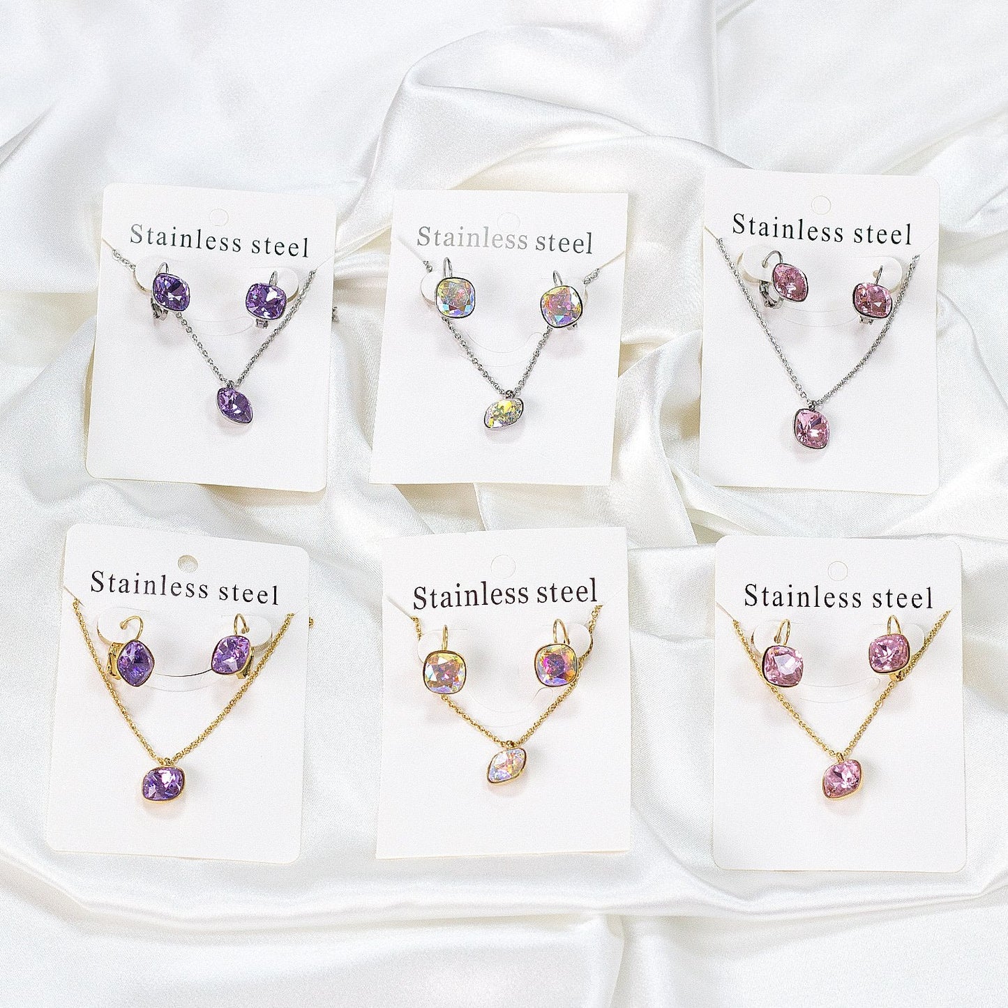 Bridal Jewelry Sets Trendy Style Geomtry Multi-colorful CZ Pendant Necklace Earrings Sets Brinco Party Wholesale