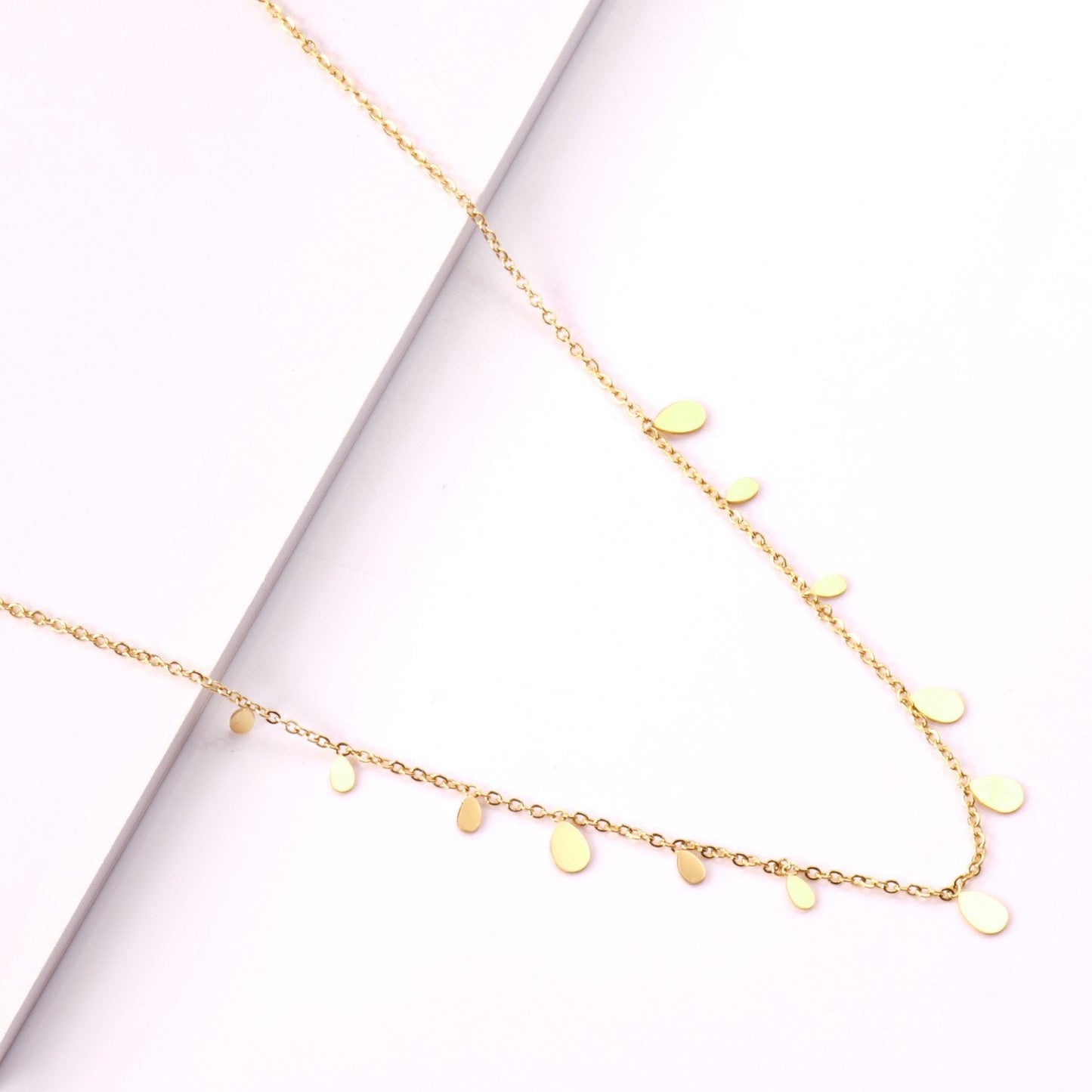 ASON New Stainless Steel Water Drop Shape Pendant Collier Bijoux Gold Color Choker Necklace Accessories Friend Gift Jewelry