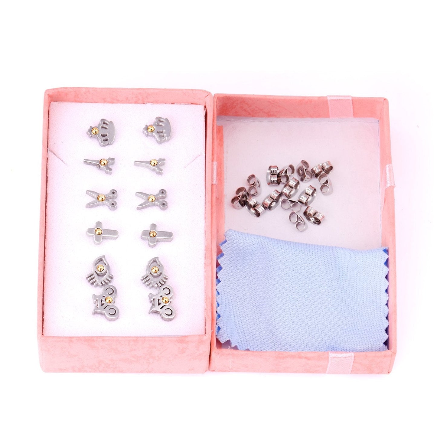 ASON 6pairs/Box Cute Stud Earring Sets Silver Color White Bead Mixed Shape Stainless Steel Piercing Earring Christmas Women