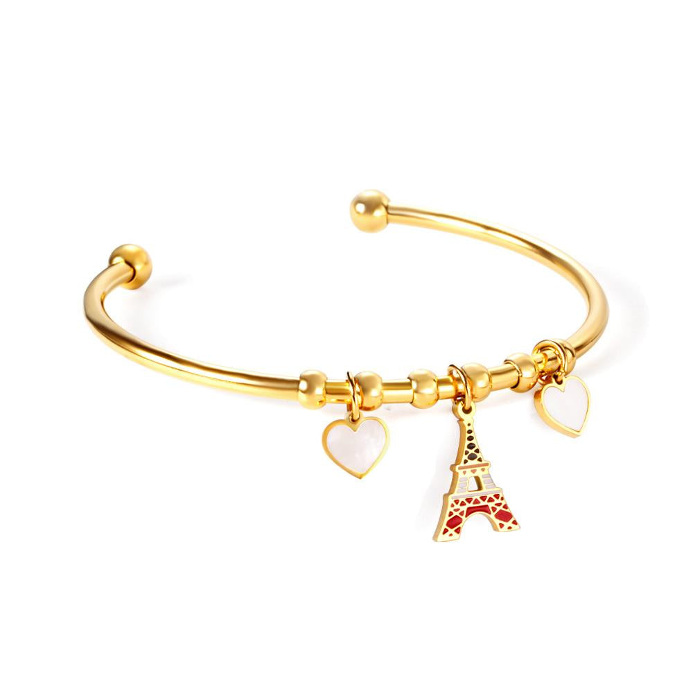 French Style Women Eiffel Tower Jewelry On Hand Cute Heart Charms Cuff Bracelets For Girls Gifts Bracelet Femme