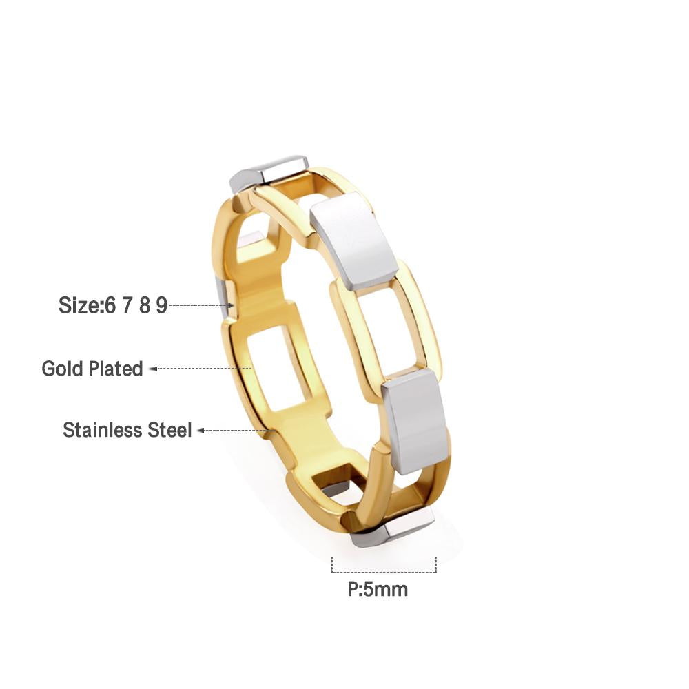 ASON Trendy Style Block Stitching Shape Rings Stainless Steel Gold Color For Women Casual Jewelry Accessories Wedding Gift