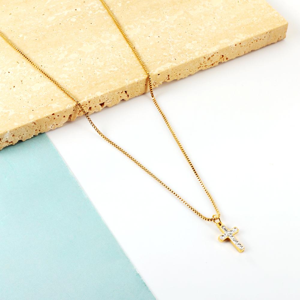 Stainless Steel CZ Cross Pendant Necklace For Women Men Crystal Rhinestone Jesus Box Chain Gothic Jewelry Gifts