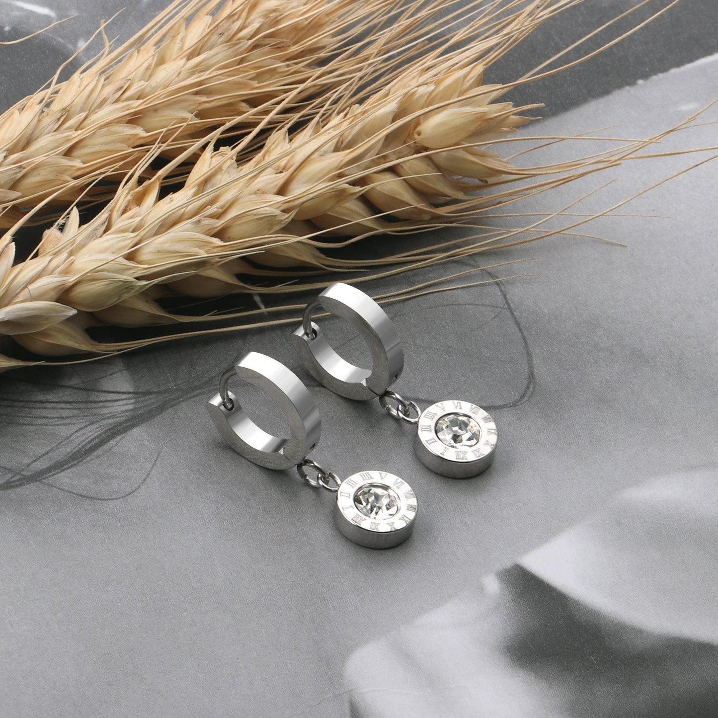 ASON Lovely Roman Numerals Pendant Earrings with Cubic Zirconia for Women Girls Dangle Earring Accessories Jewelry Gift