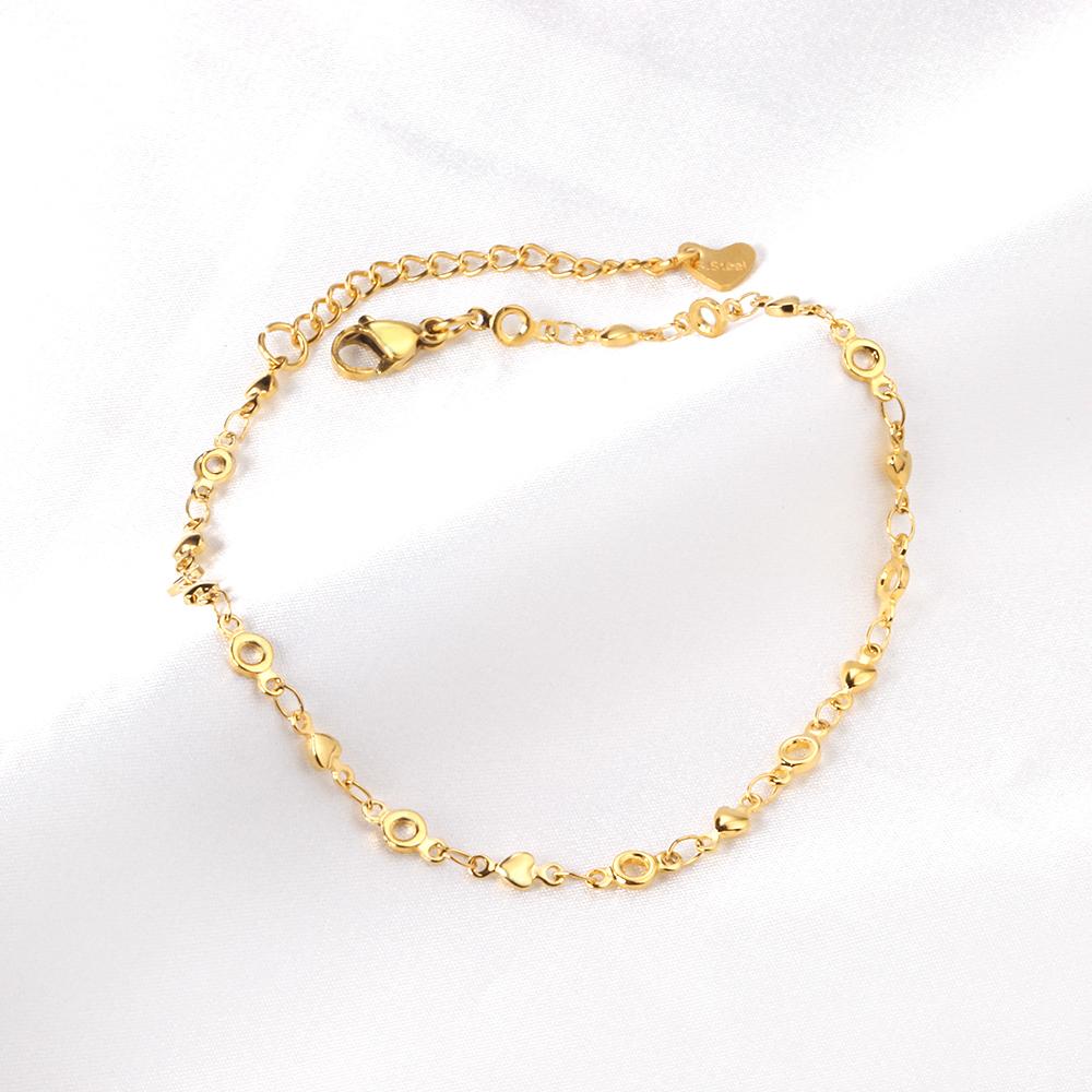 ASON Small Heart Geometric Charm Accessories Link Chain Anklets Gold Color Stainless Steel for Women Fashion Summer Jewelry