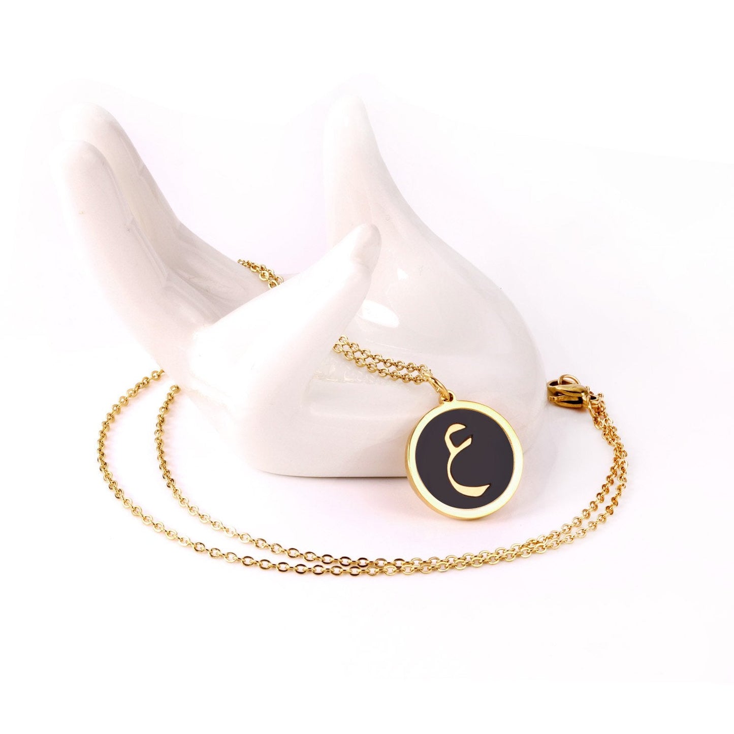 ASON White/Black Shell Gold Color Initial Letter Fashion Pendant Necklace Stainless Steel Alphabet Chain for Gift Chokers