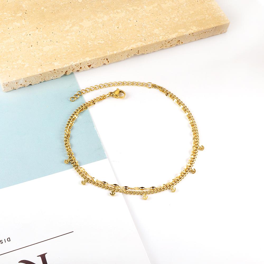 ASON Trendy Anchor Accessories Multi-layer Link Chains Anklets Gold Color Stainless Steel For Women Girl Foot Jewelry Party