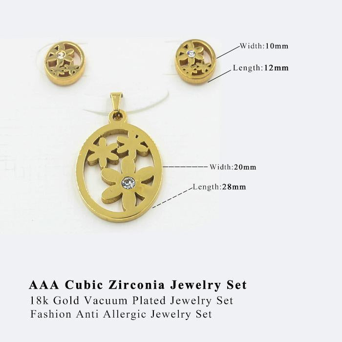 Trendy Gold Color Jewelry Set Round Shape With Crystal Flower Necklace Earring Sets