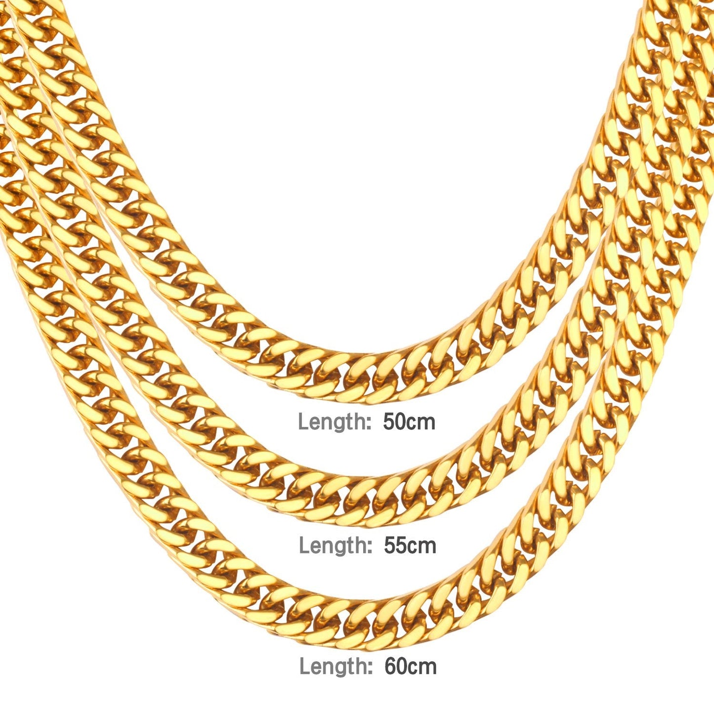 ASON 7mm Link Chians Jewelry Set Gold Color Stainless Steel Cuban Chain Necklace Bracelet Bangle Set For Women Men Fashion