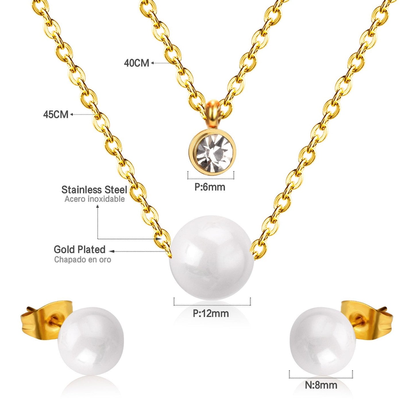 Fake Pearl Crystal Jewellery Set Necklace Earrings Wedding Bridal Dubai Indian Women Jewelry Sets For Women Girls