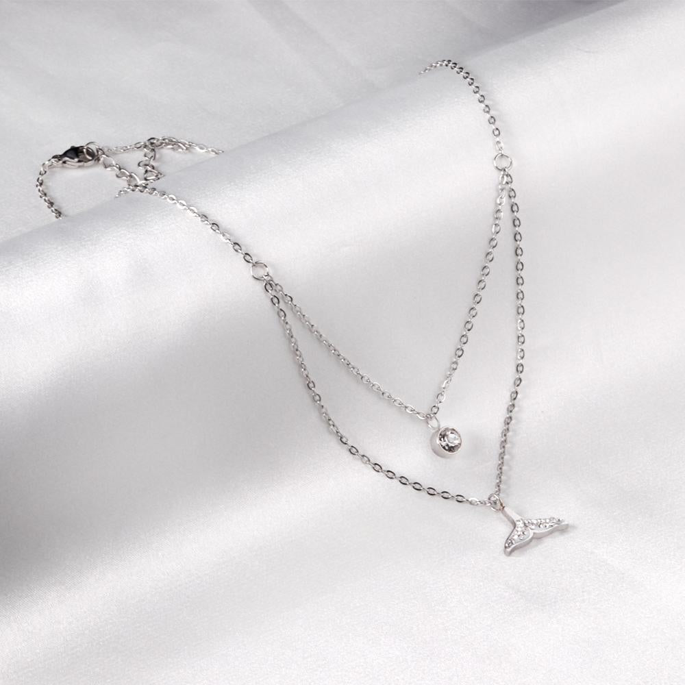 ASON Double Chains Star Fishtail Pendant Necklace with Cubic Zirconia Stainless Steel Necklace for Women Trendy Jewellry