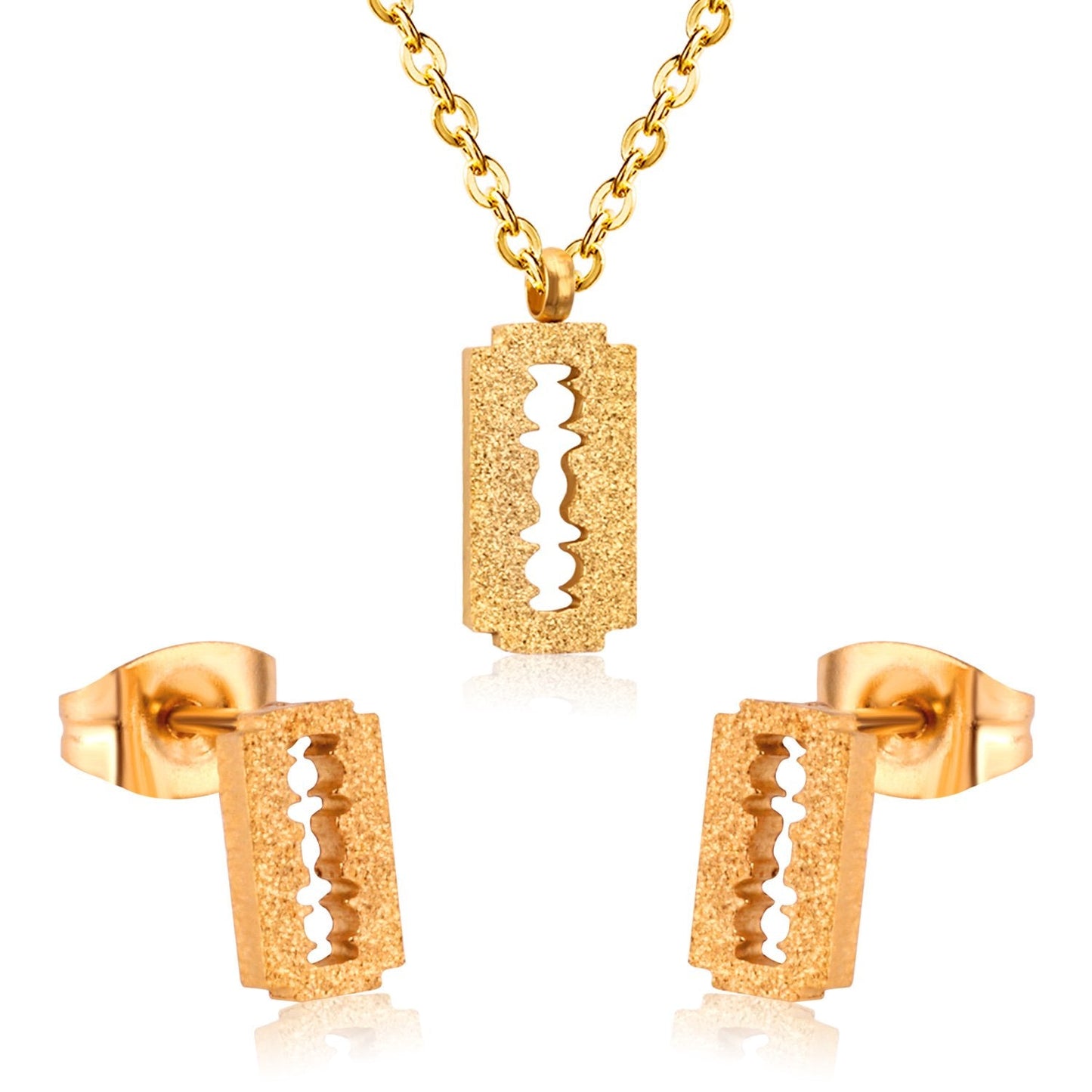 Fashion Frost Gold Pendant Necklace Set for Women Stainless Steel Jewellry Sets Wedding Necklace Set parures bijoux