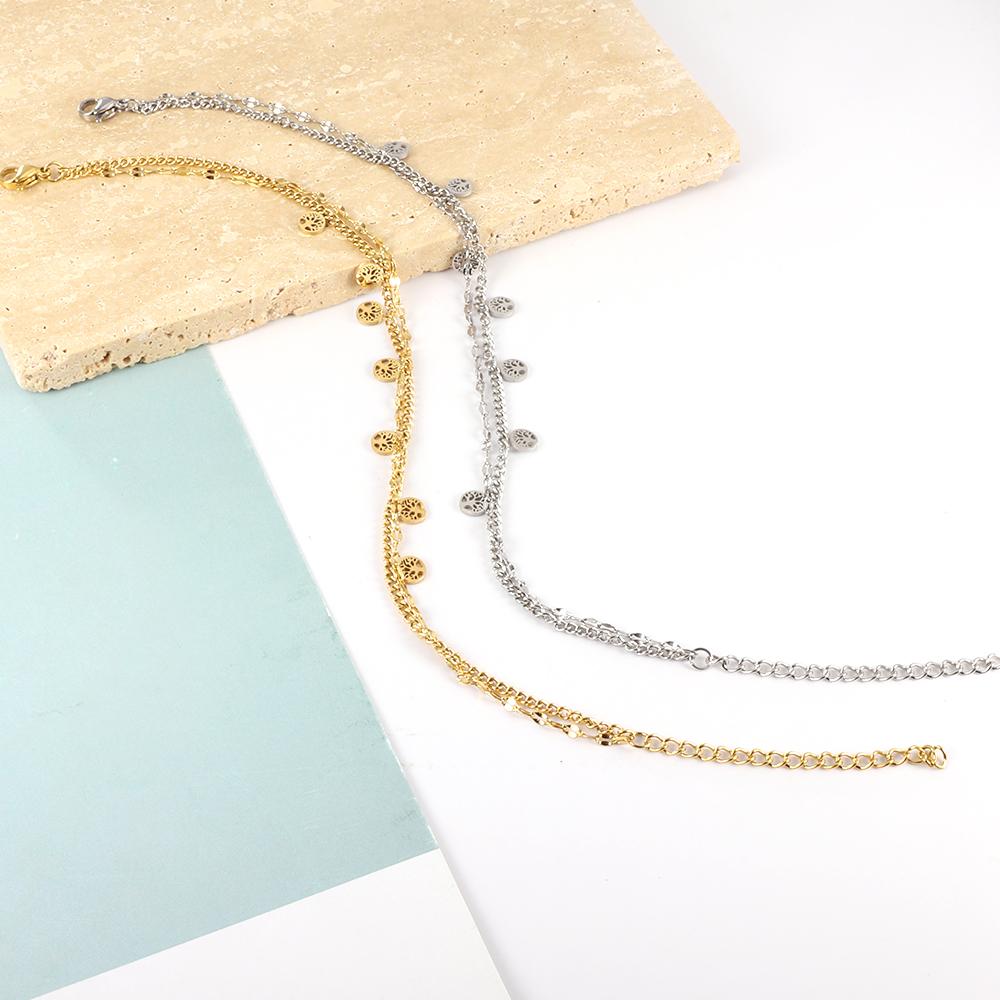 ASON Trendy Round Hollow Out Tree Accessories Multi-layer Chain Anklet Gold Color Stainless Steel For Women Fashion Jewelry