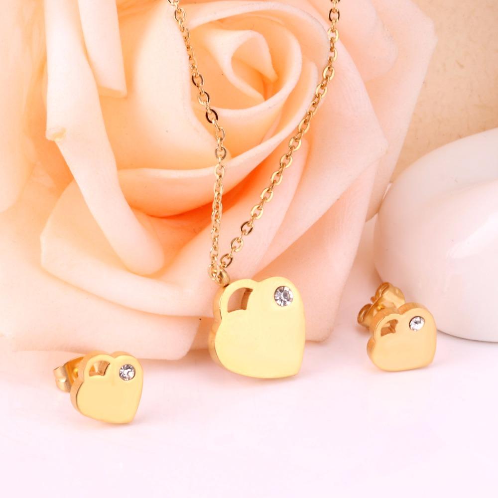 Lovely Heart Stainless Steel Bridal Jewelry Sets Necklace Earrings Accessories Set For Women Wedding Gift