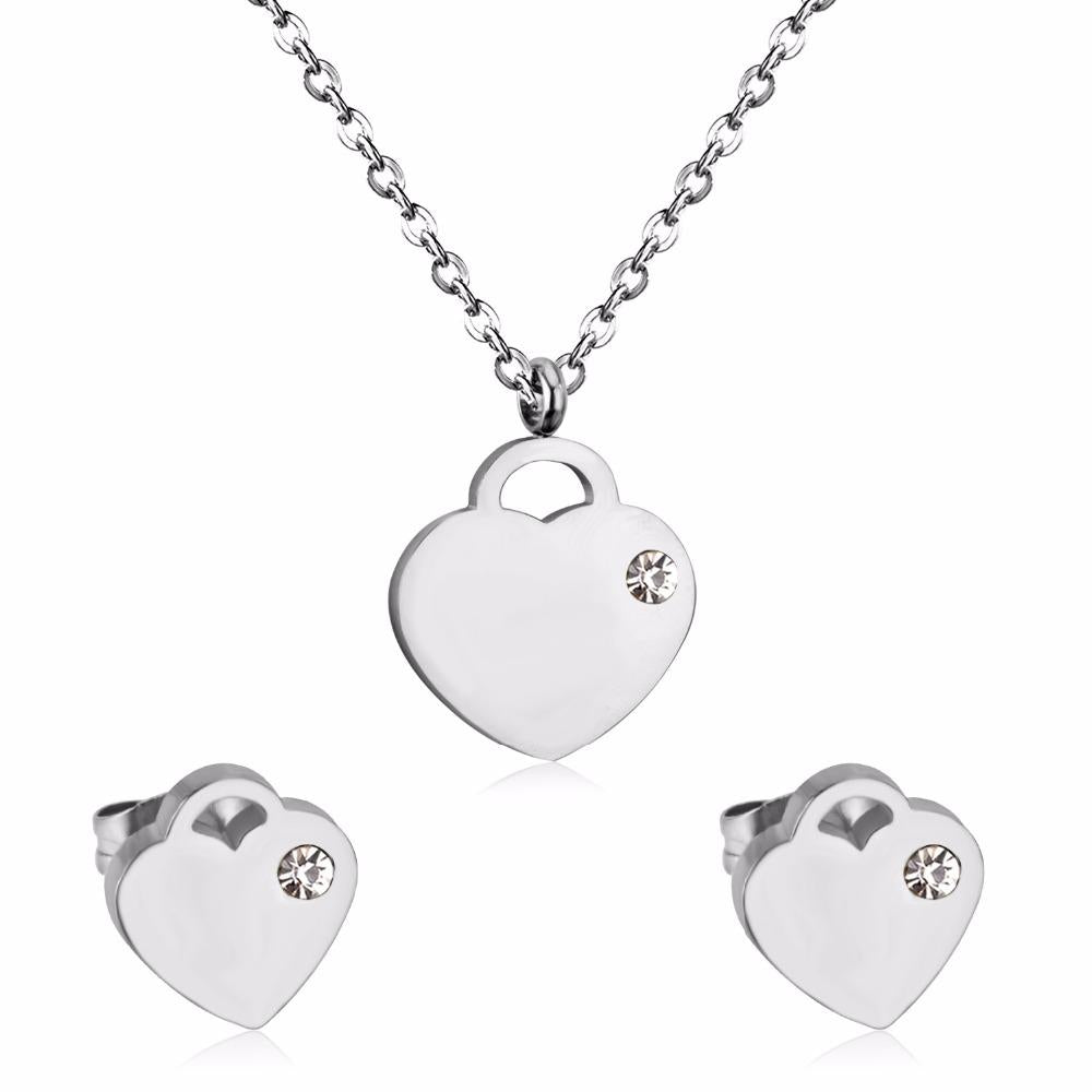 Lovely Heart Stainless Steel Bridal Jewelry Sets Necklace Earrings Accessories Set For Women Wedding Gift