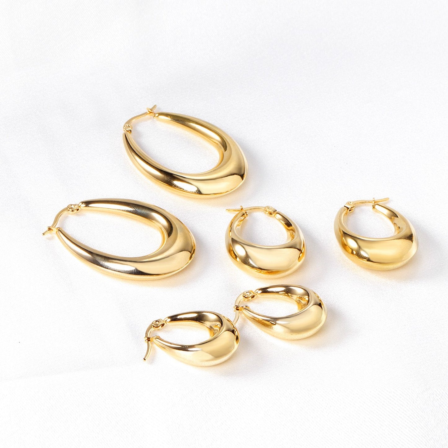 Wholesale Ason Korean Style Smooth Big Circle Hoops Earrings Gold Color Stainless Steel for Women Girl Fashion Jewelry Piercing Boho