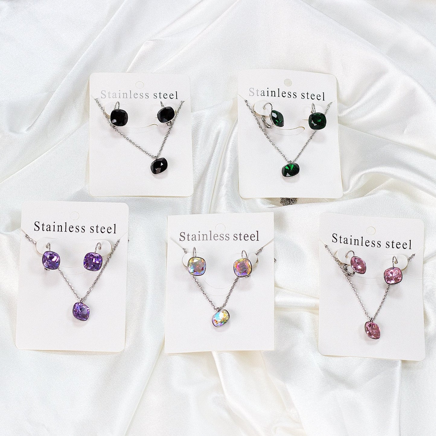 Bridal Jewelry Sets Trendy Style Geomtry Multi-colorful CZ Pendant Necklace Earrings Sets Brinco Party Wholesale