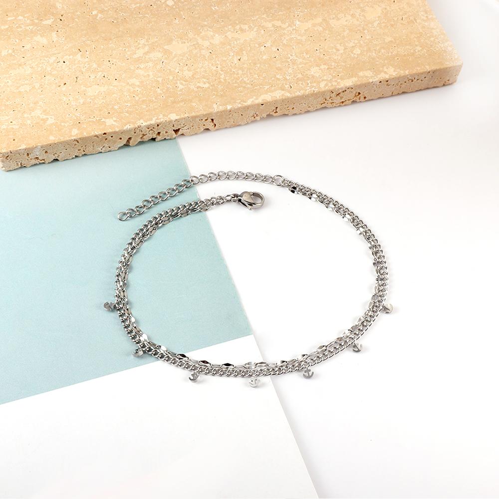 ASON Trendy Anchor Accessories Multi-layer Link Chains Anklets Gold Color Stainless Steel For Women Girl Foot Jewelry Party