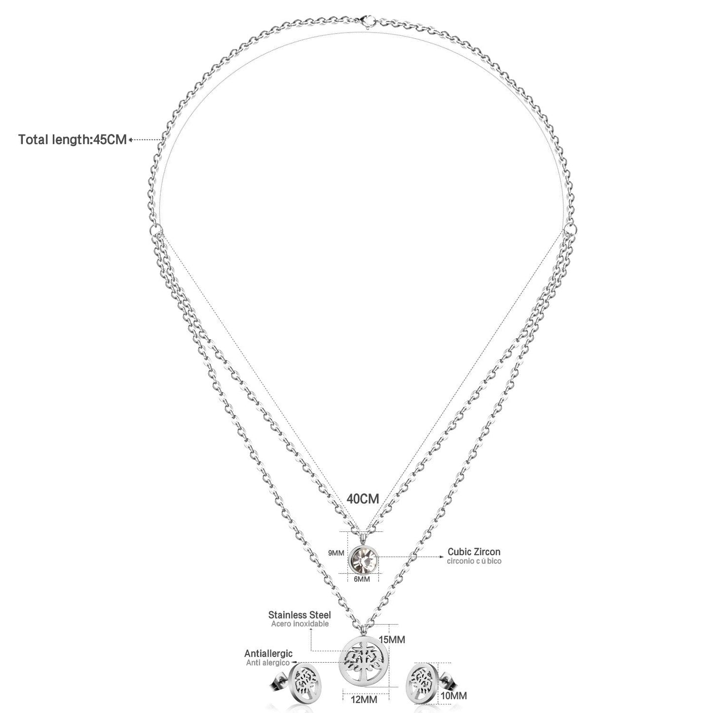 New Arrival Tree Round Crystal Pendant Double Dubai Wedding Necklace Earring Sets For Women Jewelry Wholesale