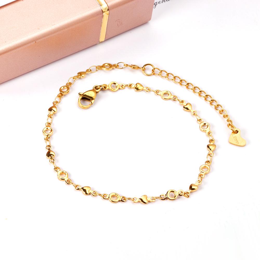ASON Small Heart Geometric Charm Accessories Link Chain Anklets Gold Color Stainless Steel for Women Fashion Summer Jewelry