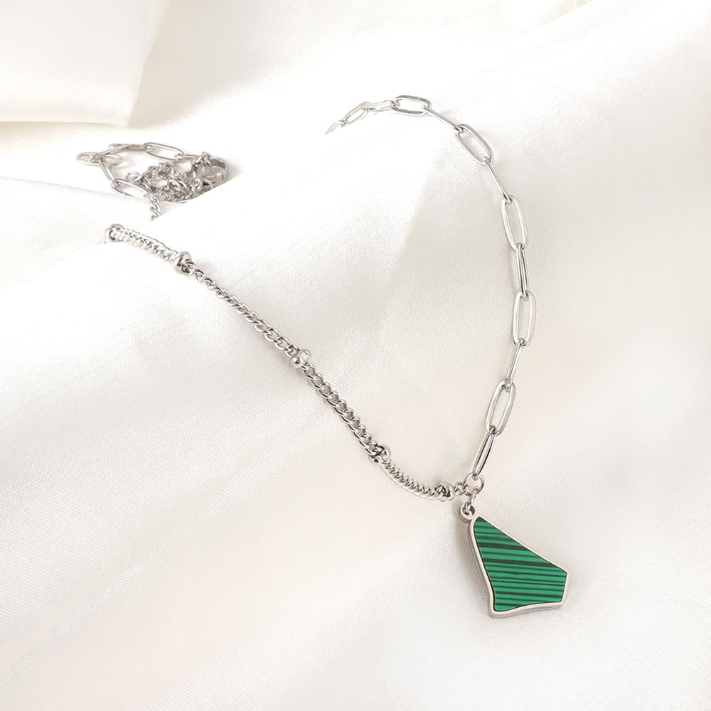 ASON Trendy Irregular Triangle Green Shell Accessory Charm Pendant Necklace Gold Color Stainless Steel For Women Chokers