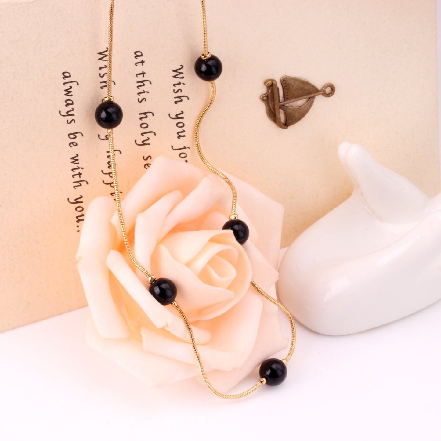 ASON White Black Round Imitation Pearl Pendant Necklace Gold Color Stainless Steel Snake Chain Jewelry Gift Party Chokers