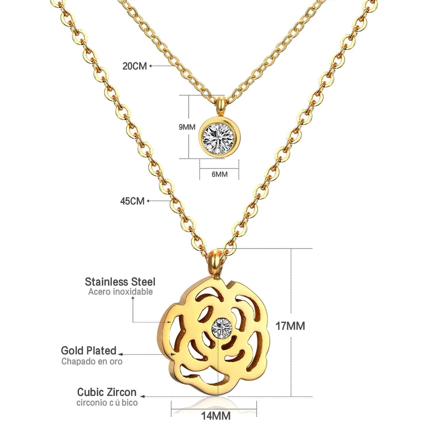 ASON Double Round Flower Pendant Necklaces Stainless Steel Link Chain Necklaces For Women Gold Color Accessories Chokers