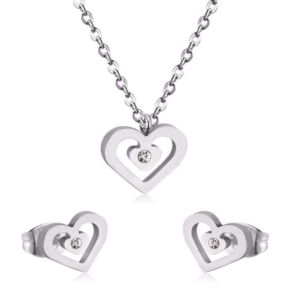 Stainless Steel Wedding Dubai Bridal Jewelry Sets CZ Heart Necklace Earrings Sets For Women Party Jewellery Sets