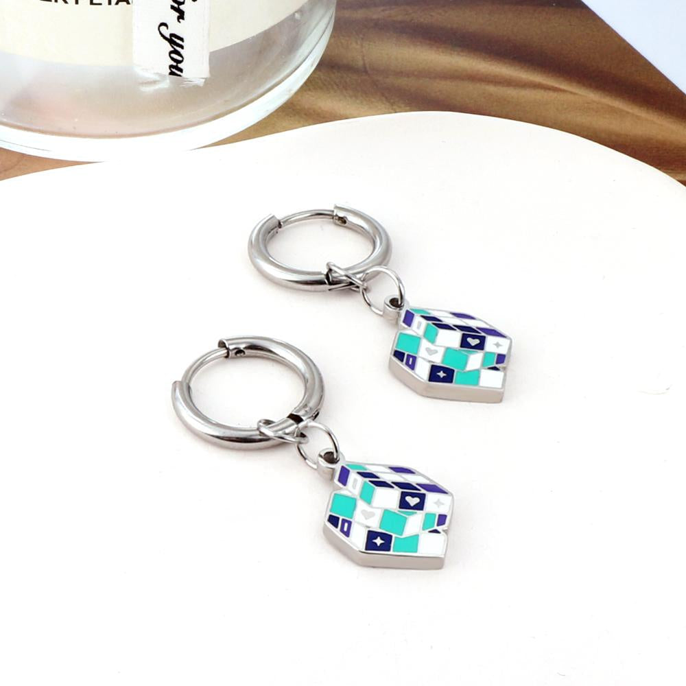 Magic Design Square Rubik's Cube Charms Pendient Earrings Stainless Steel Drop Jewelry On Ear aretes de mujer Gifts