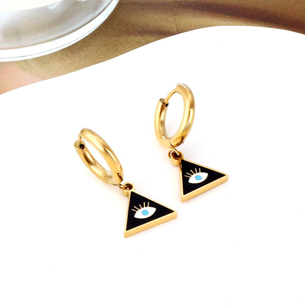ASON Triangle Mixed Color Devil Eye Piercing Drop Earrings Gold Color Staianless Steel For Women Men Trendy Daily Jewelry