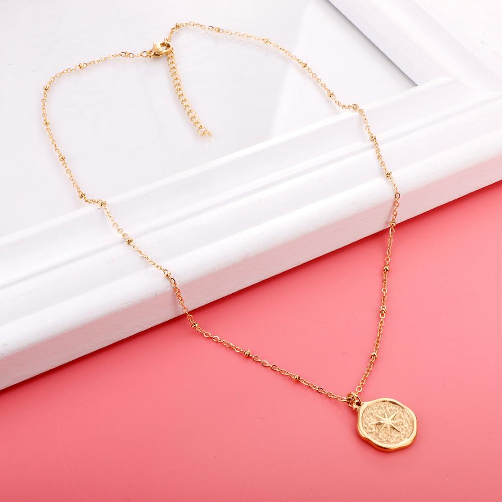 Wholesale Stainless Steel Chains Necklace for Women Girls Gold Color Round Lucky Star Pendant Collars Female Accessorie 2025 New