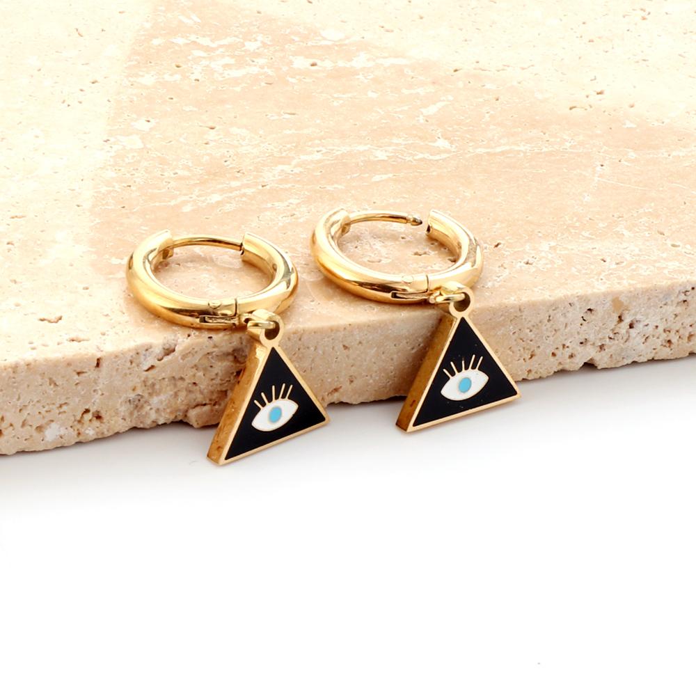 ASON Triangle Mixed Color Devil Eye Piercing Drop Earrings Gold Color Staianless Steel For Women Men Trendy Daily Jewelry