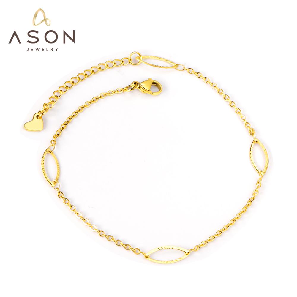 ASON Fashion Jewelry Simple Oval Charm Foot Link Chains Anklet Gold Color Stainless Steel for Women Beach Accessories