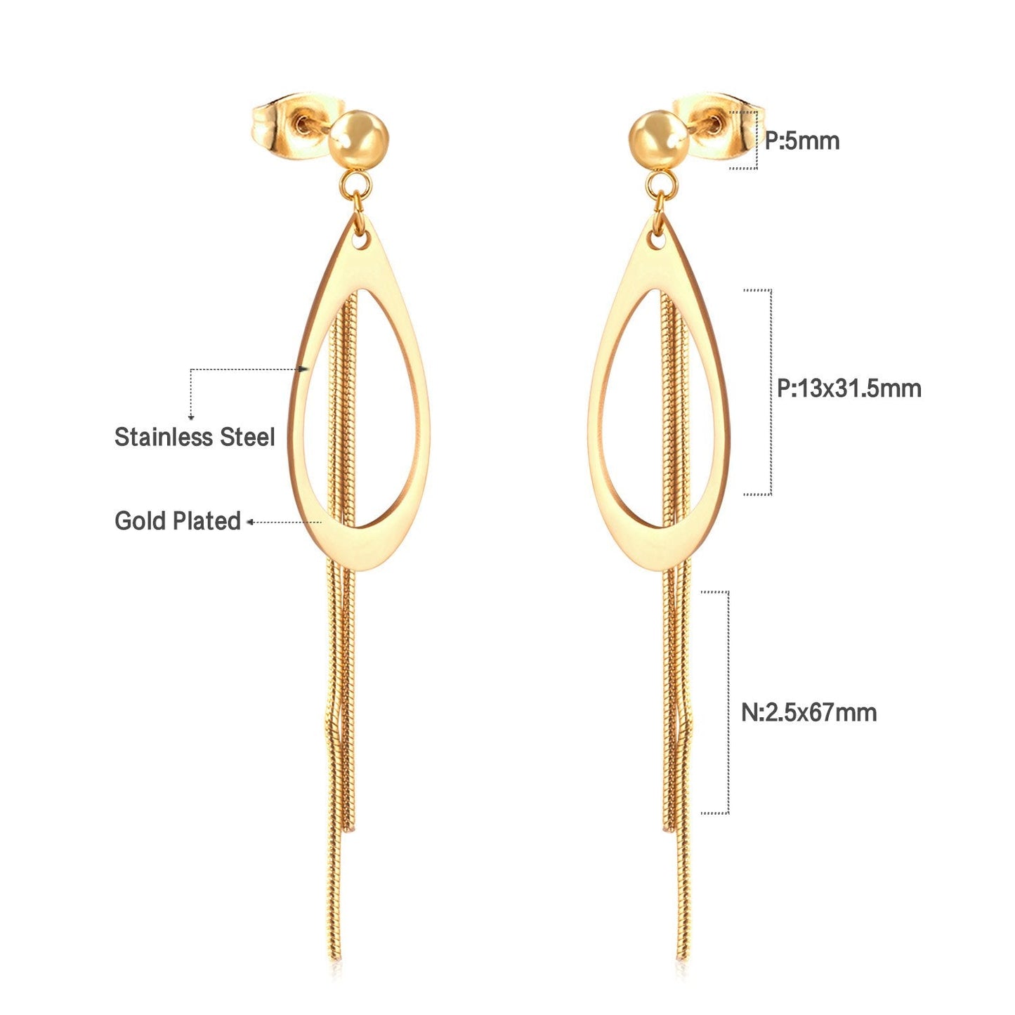 ASON Korean Style Dangle Earrings Anti-allergy Stainless Steel for Women Tassel Water Drop Earring Lovely Jewelry Gift