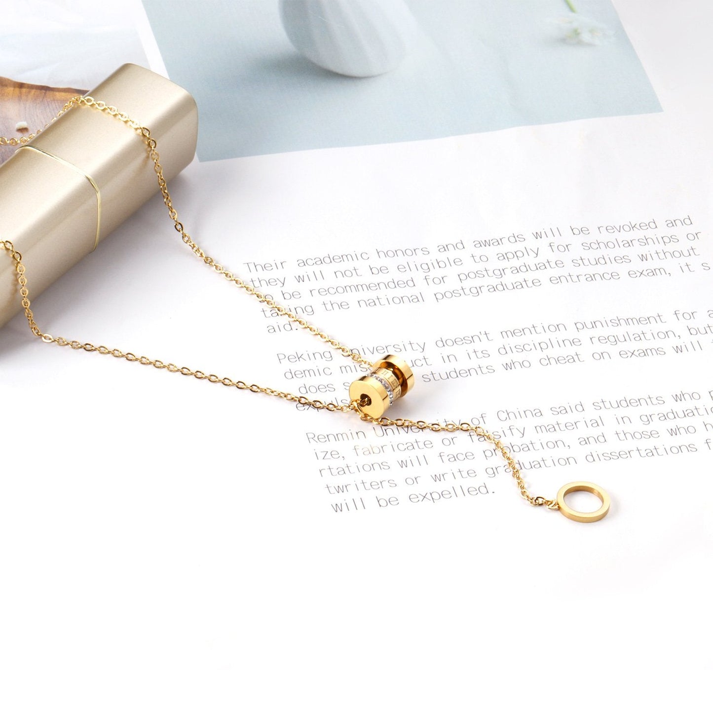 Zircon Round Pendant Stainless Steel Link Chains Necklace For Women Choker Collars Accessories Tassel Jewelry