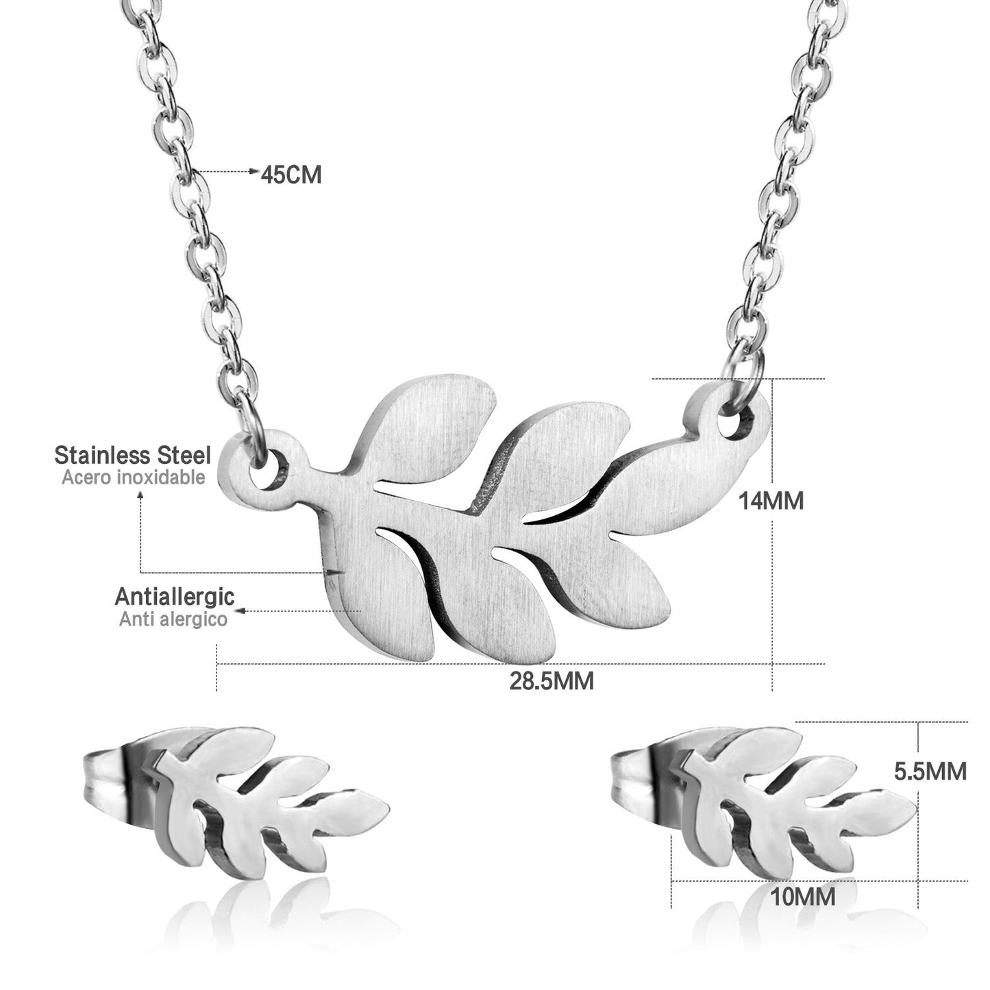 Steel/Gold Faceted Leaf Shape Jewelry Set