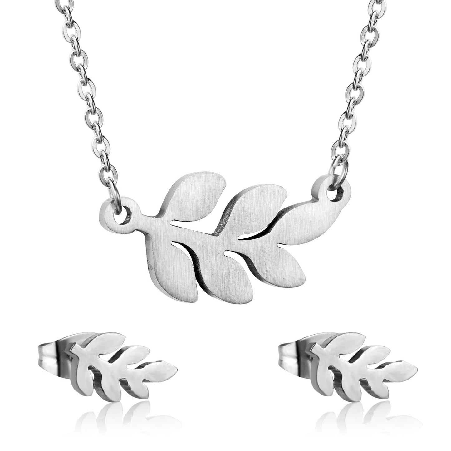 Steel/Gold Faceted Leaf Shape Jewelry Set