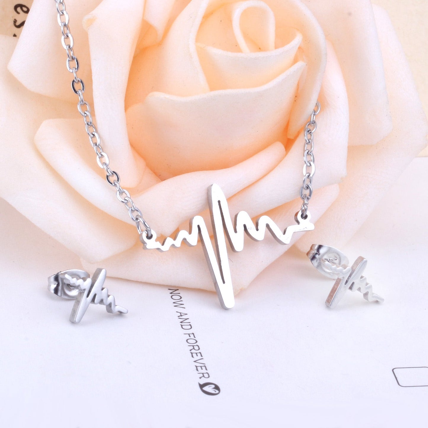 Steel/Gold Current Shape Smooth/Frosted Cut Jewelry Set
