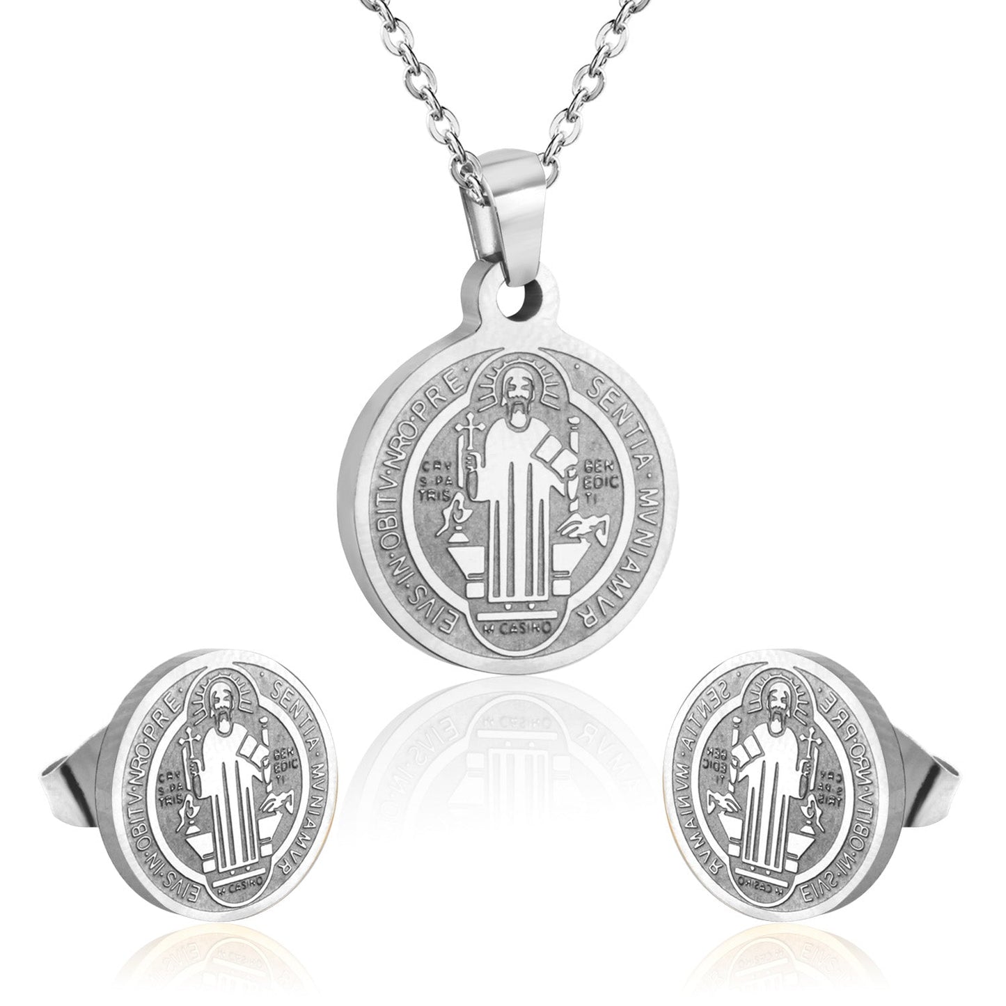 Steel/golden surface etching out the king pattern cut jewelry set without diamonds