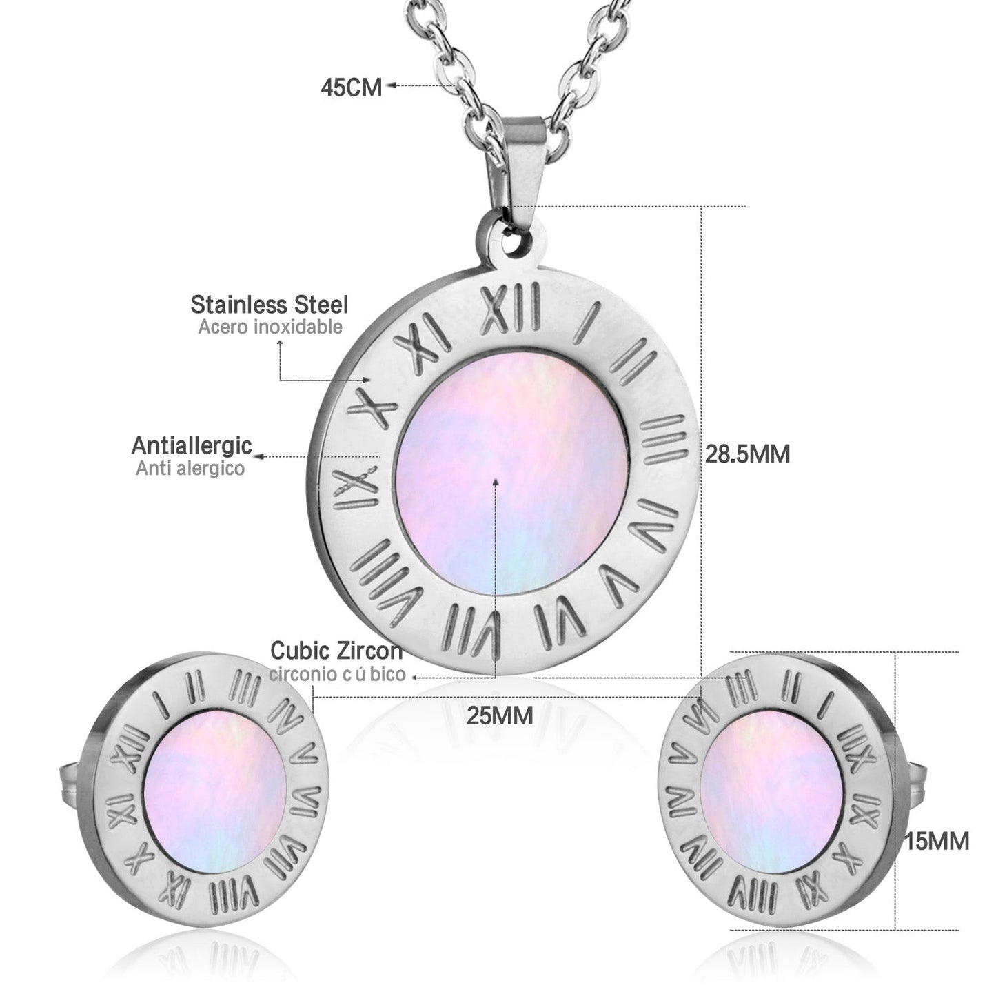 Steel/Golden Cut Glossy Etched Roman Numerals + with White Shells Set