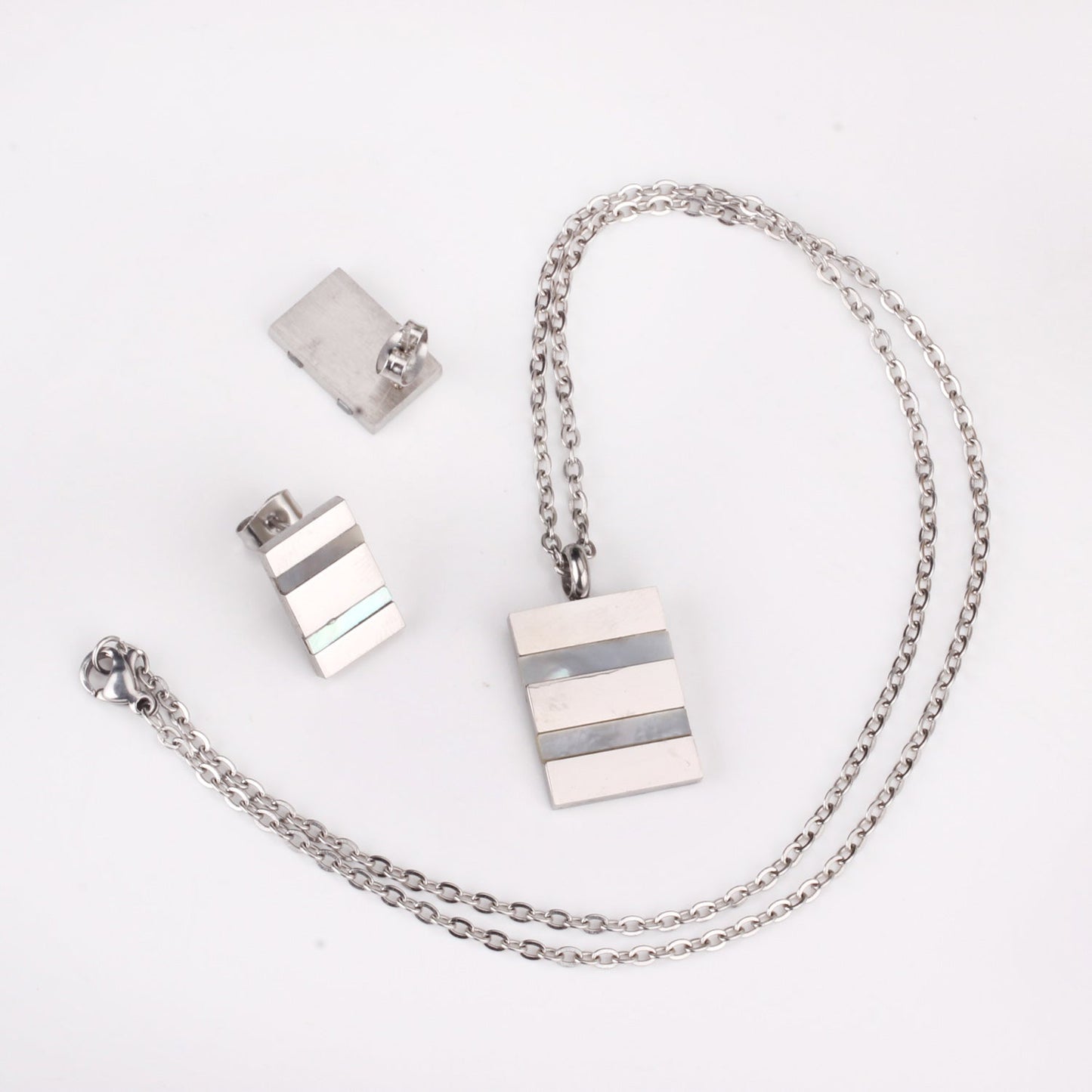 Steel/golden rectangle with two rectangles + shell jewelry set