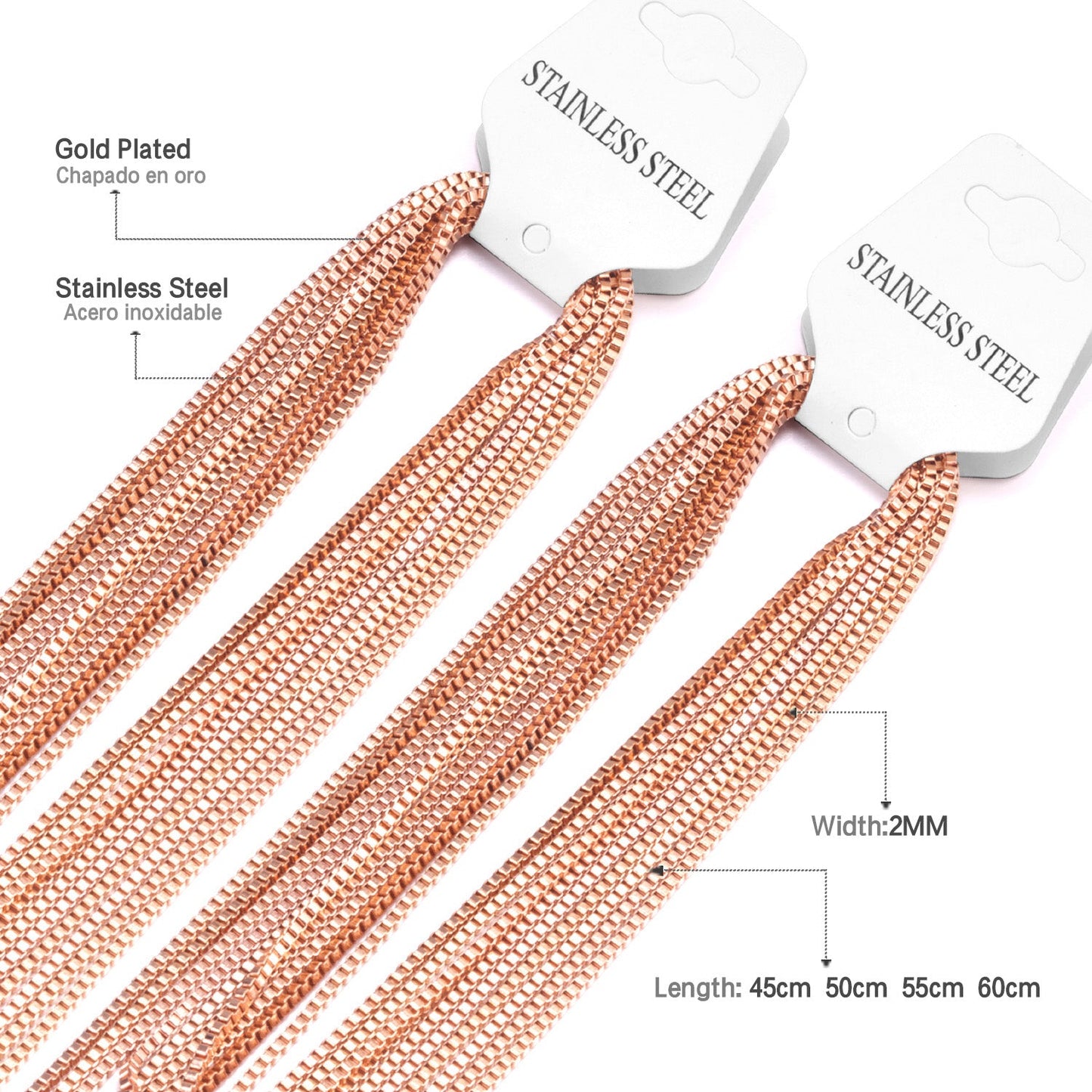 ASON 10pcs / 2mm*45~60cm square box with chain