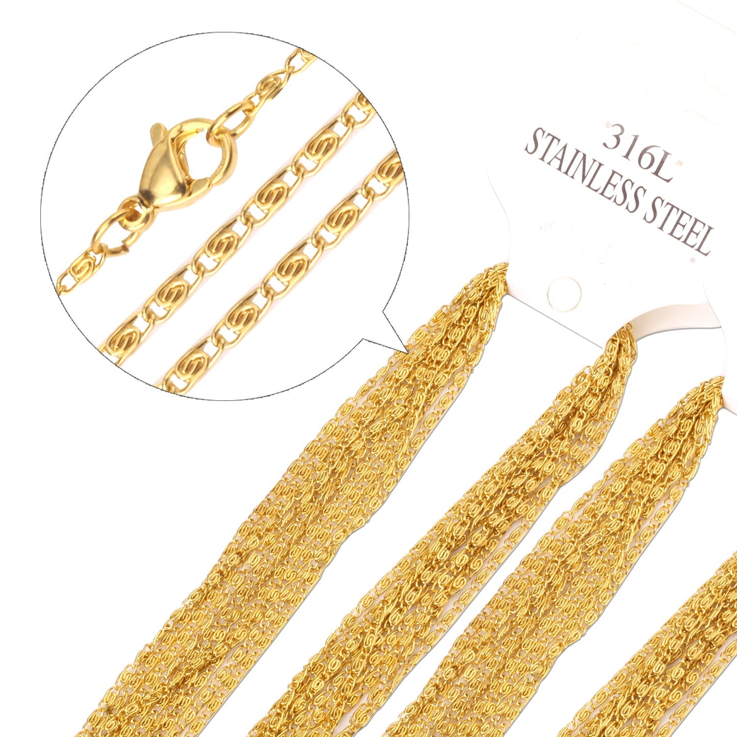 ASON 10pcs / 2mm*45cm 50cm 55cm 60cm U-Shape Stainless Steel Chains