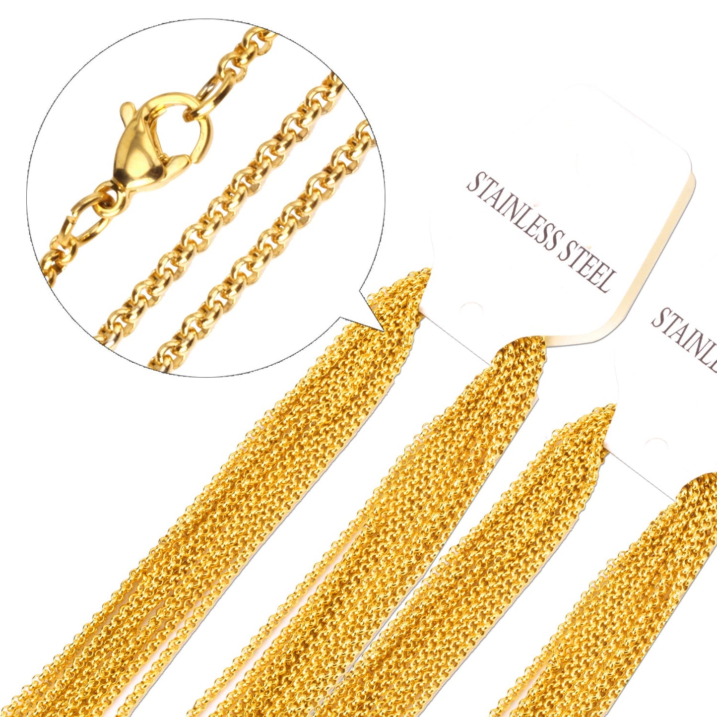 ASON 10pcs/bulk long necklace women collar 2MM steel color & gold color & rose gold & black & pearl stainless steel necklace wholesale