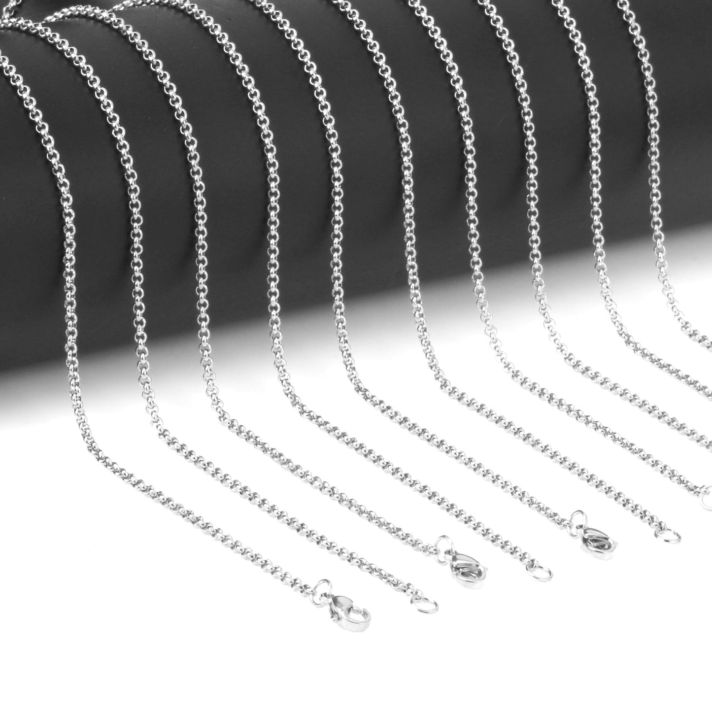 ASON 10pcs/bulk long necklace women collar 2MM steel color & gold color & rose gold & black & pearl stainless steel necklace wholesale