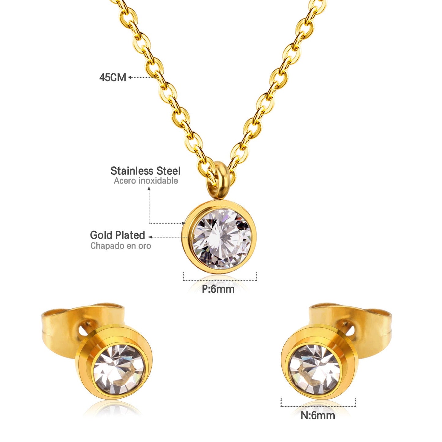 Gold/steel round jewelry set with diamond in the center