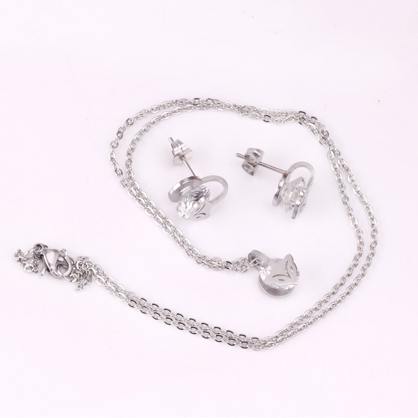 Gold/Steel with Zircon Arrow Shape Pendant Jewelry Set