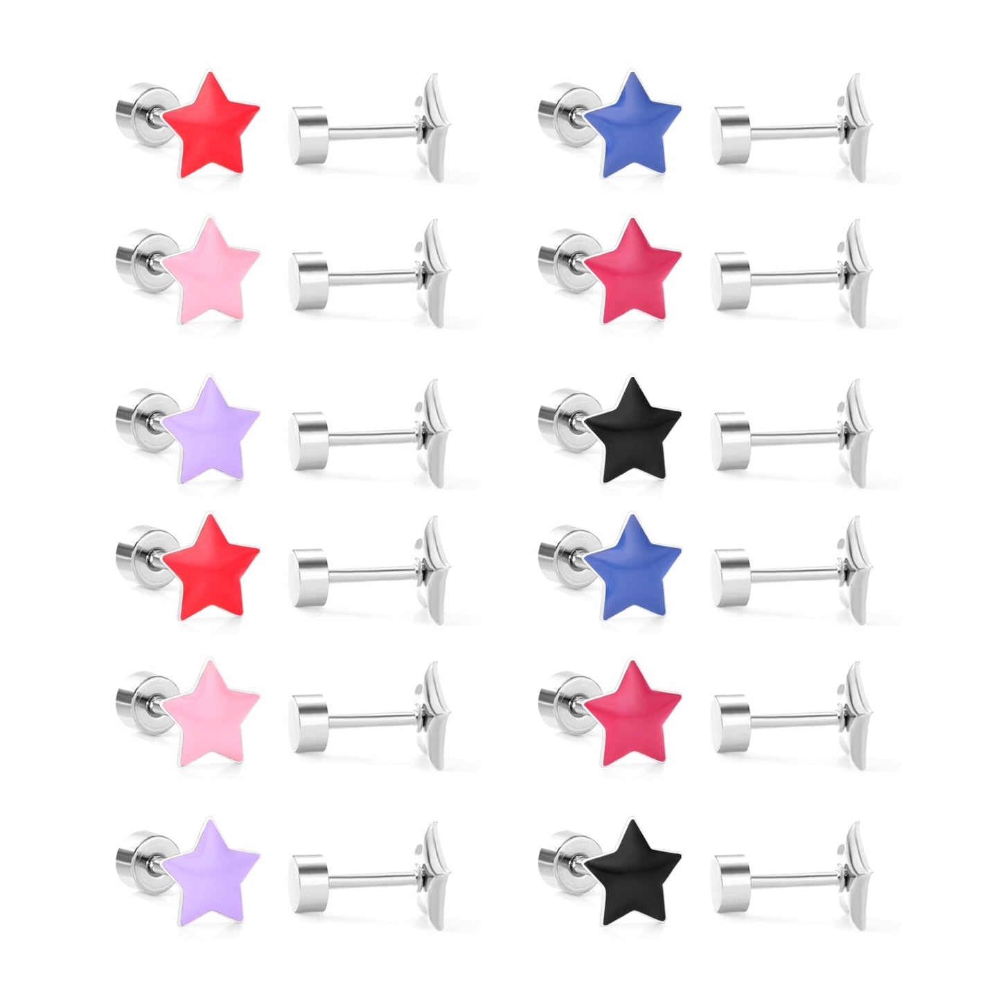 12 pairs steel/golden star ombre screwback stud earrings