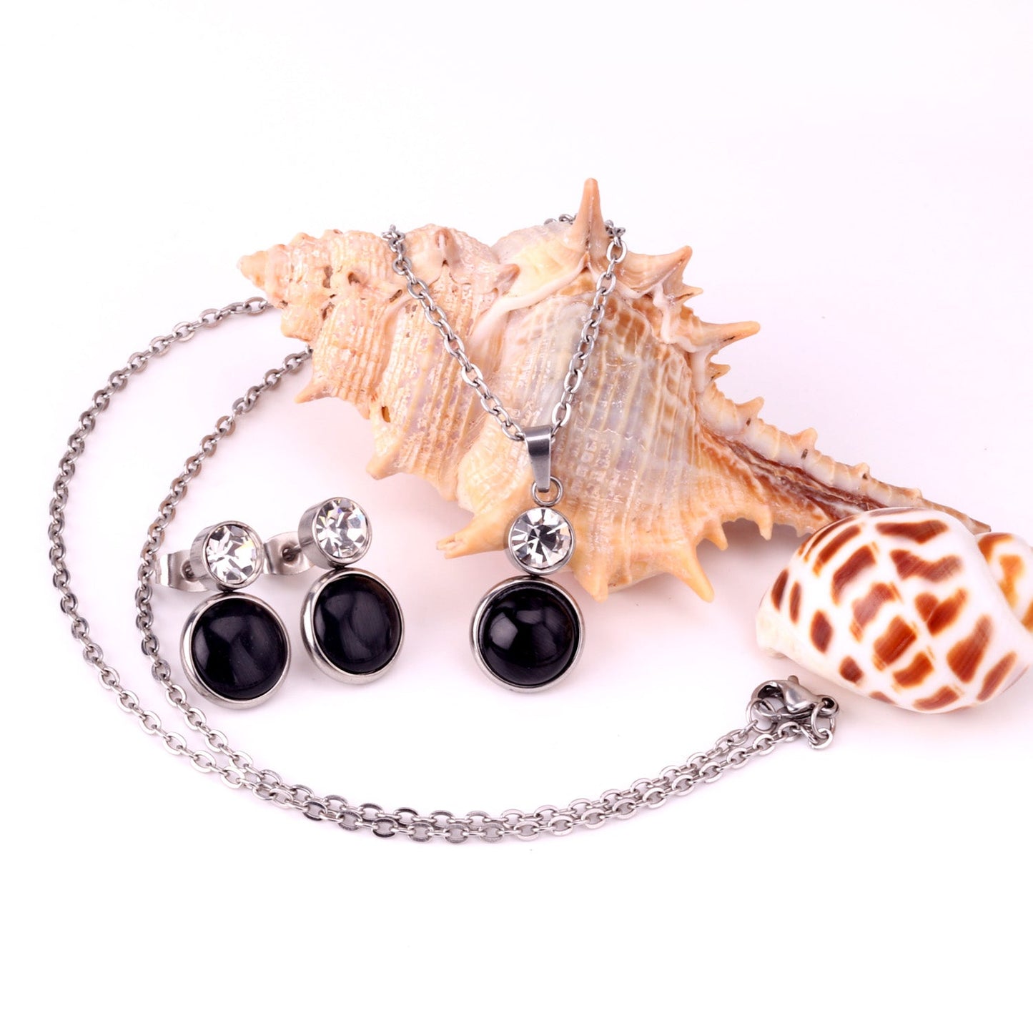 Crystal Opals Stainless Steel Necklaces Earrings Jewellery Sets Dubai Indian Wedding Jewelry Sets For Women Girls