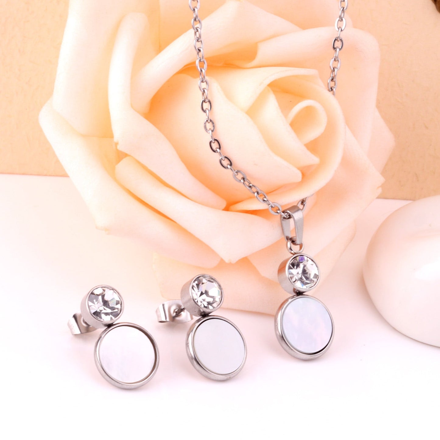 Crystal Opals Stainless Steel Necklaces Earrings Jewellery Sets Dubai Indian Wedding Jewelry Sets For Women Girls