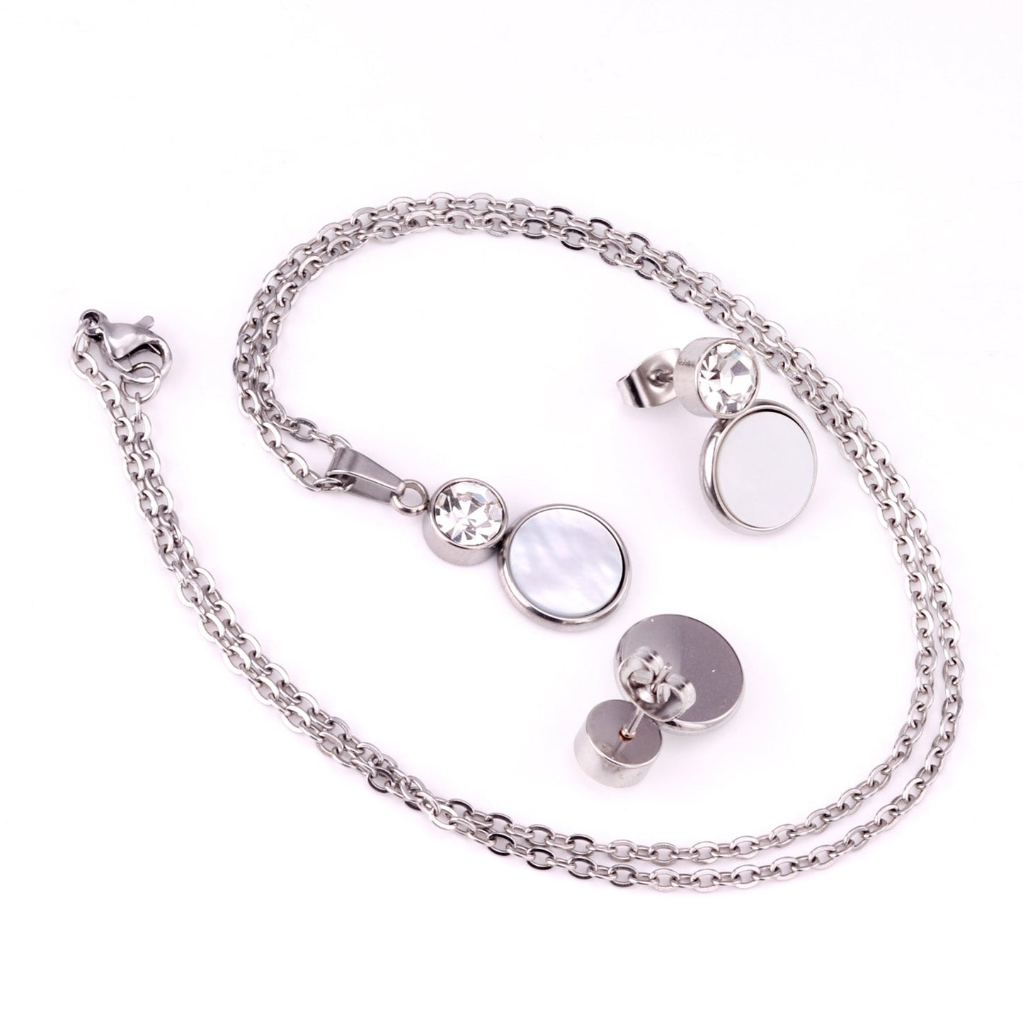 Crystal Opals Stainless Steel Necklaces Earrings Jewellery Sets Dubai Indian Wedding Jewelry Sets For Women Girls